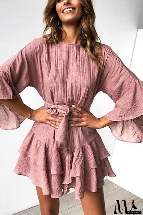 MidiSono - Ruffles Hem Flares Sleeve Mini Dress