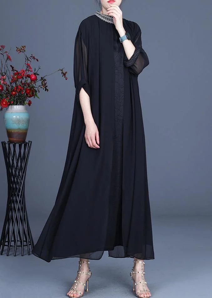 Bohemian Black Embroidery Oversize Maxi Summer  Chiffon Dress