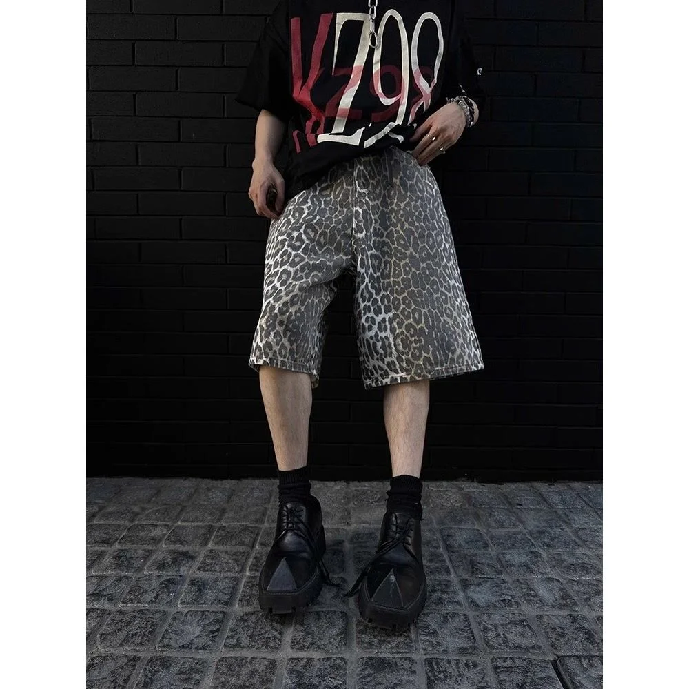Aonga American retro leopard print camouflage casual men shorts Y2k Trendy brand Harajuku straight leg men and women pants aonga