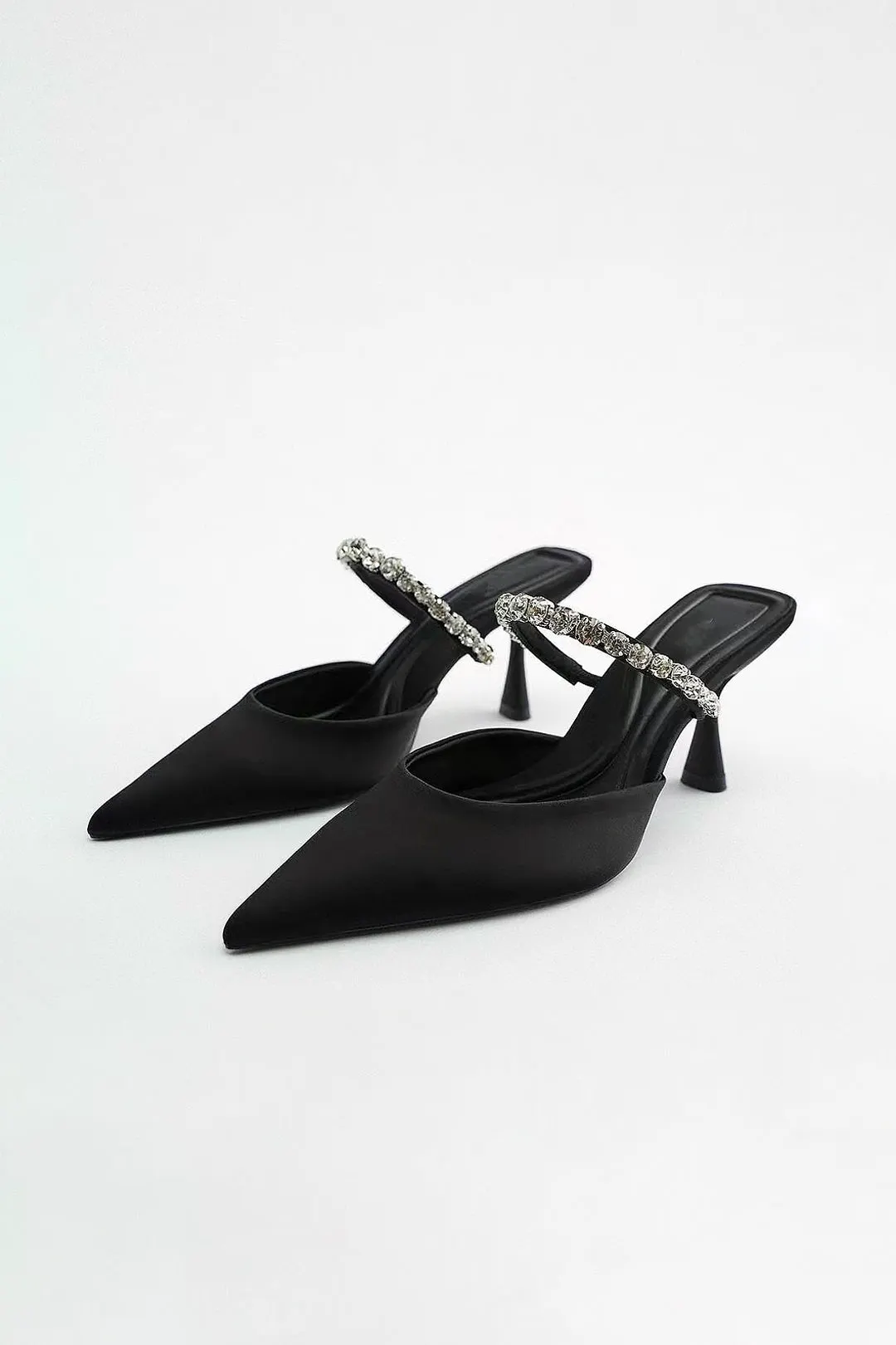 Pointed-Toe Stiletto Sandals with Rhinestone Embellishment