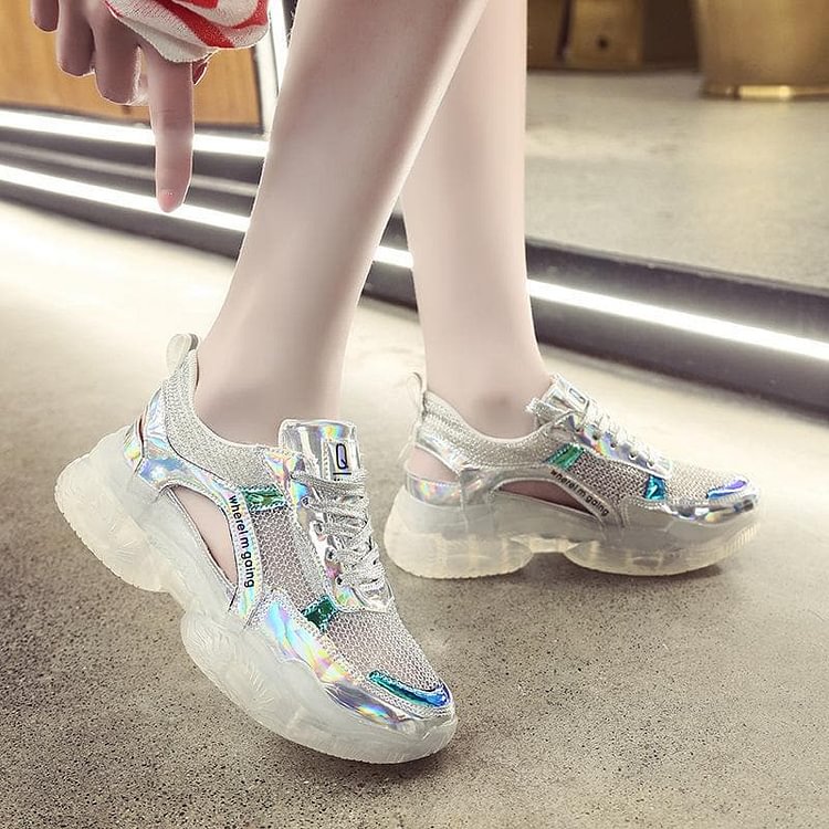 White/Pink Hologram Hallow Out Jelly Shoes SP13965