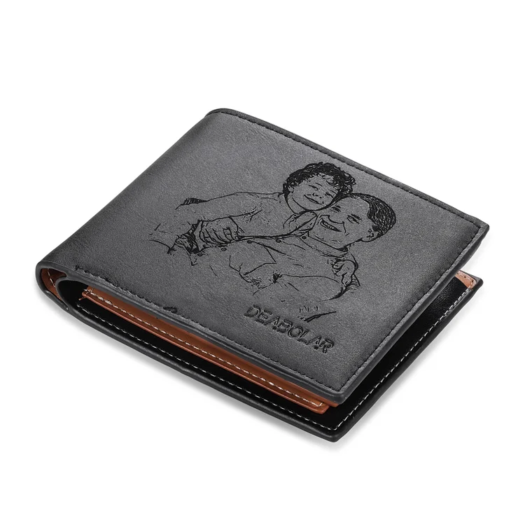 Custom Men Photo Wallet with Engraving Grey Wallet for Him
