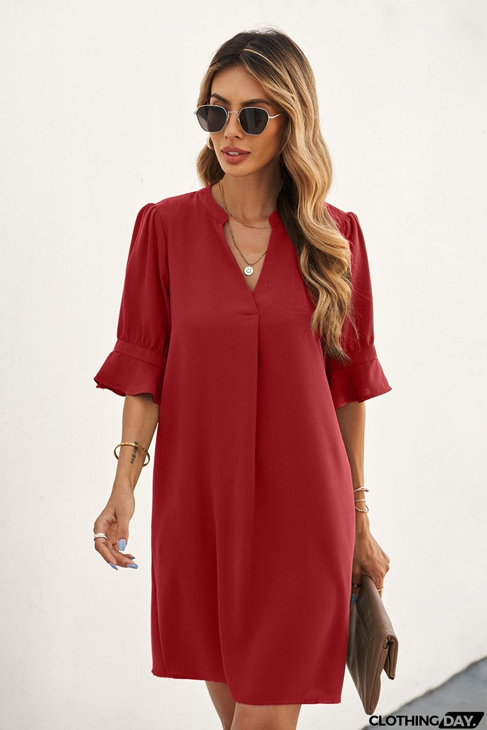 Ruffled Sleeve Shift Dress