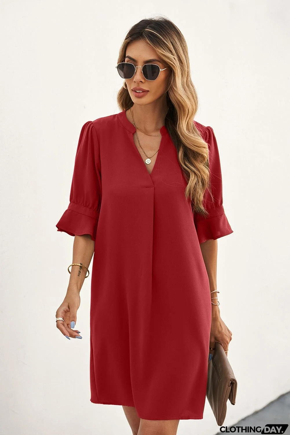 Ruffled Sleeve Shift Dress