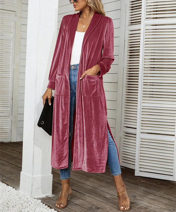 Women'S Retro Velvet Long Sleeve Pocket Coat