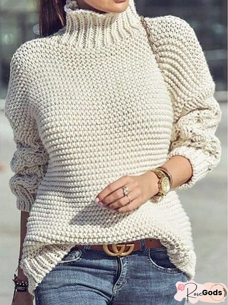 Women Lady Plain Winter Micro-Elasticity Sports & Outdoor Turtle Neck Long Sleeve Yarn/Wool Yarn Mid-Long Sweater