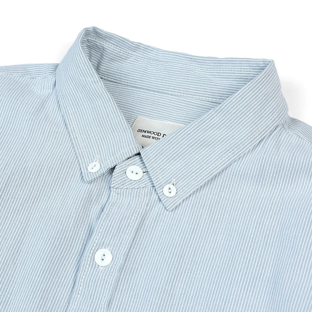 SIMWOOD 2021 Autumn New Slim-Fit Pinstriped 100% Cotton Shirt Men Garment Washed Casual Shirts High Quality Brand Clothing
