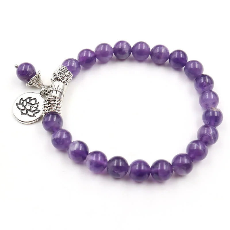 Amethyst Crystal Lotus Healing Balance Bracelet