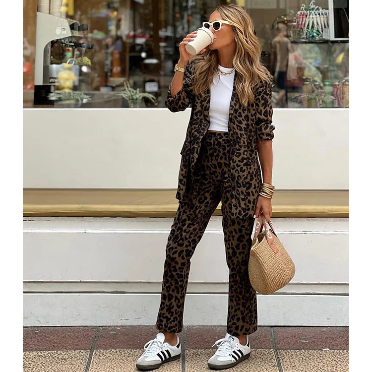 Leopard Print Blazer and Pants Set