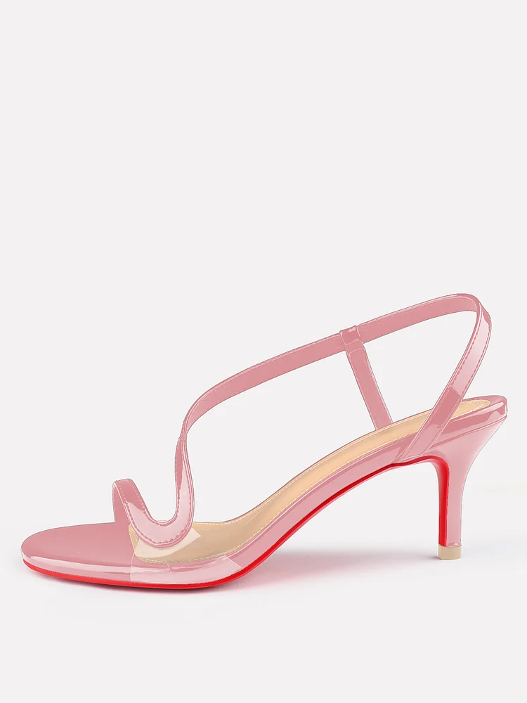 65mm Women's Open Toe Sandals Stiletto Red Bottom Spotlight Wavy Straps High Heels Ankle Strap Shoes