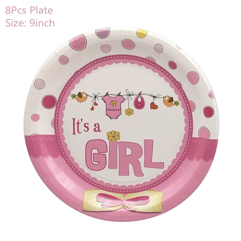 1Set Baby Shower Decoration Party Tableware Kid Birthday Paper Plate Cup Tablecloth Baby Shower Gender Reveal Party Supplies