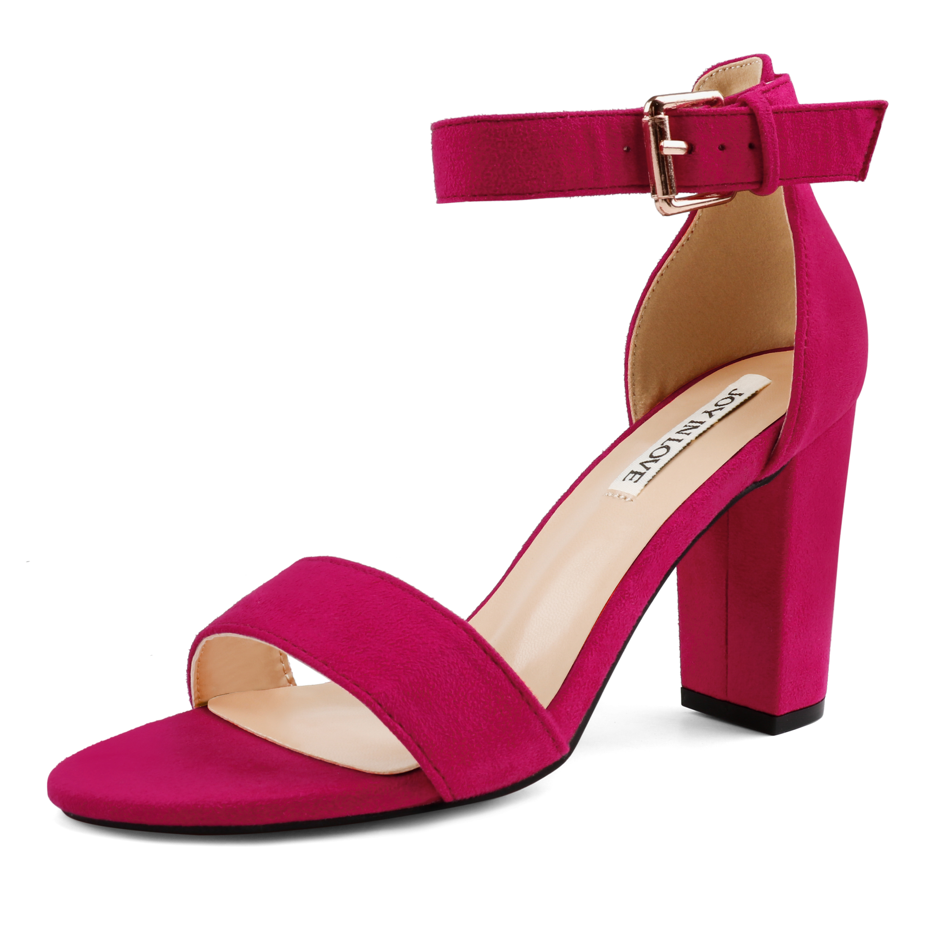 3.54"  Women's Ankle Strap Pumps Block Heel Open Toe Suede Sandals Summer Shoes-MERUMOTE