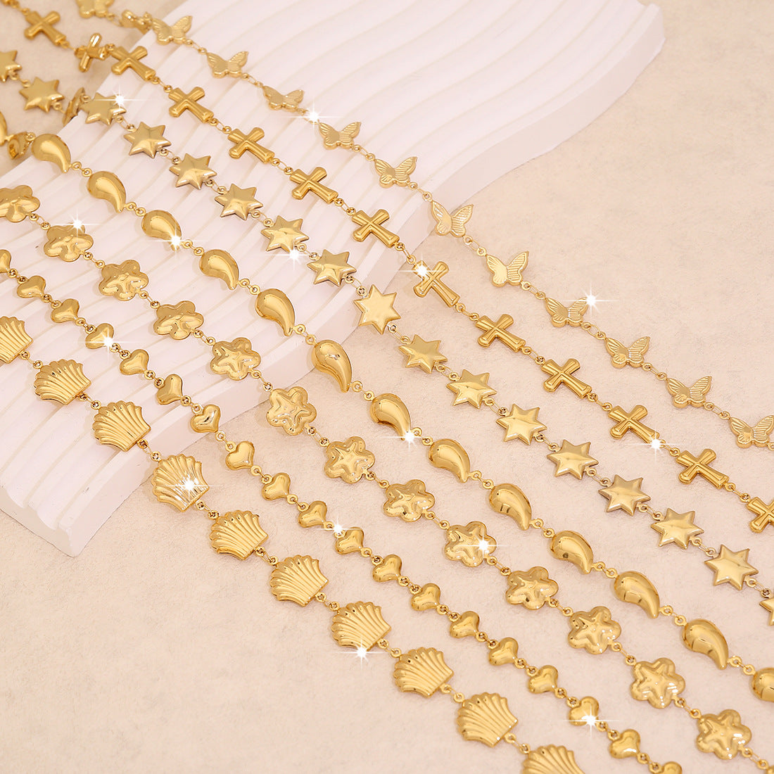 Scallop Heart Chain Necklace Stainless Steel Water Drop Cross Necklace N1484