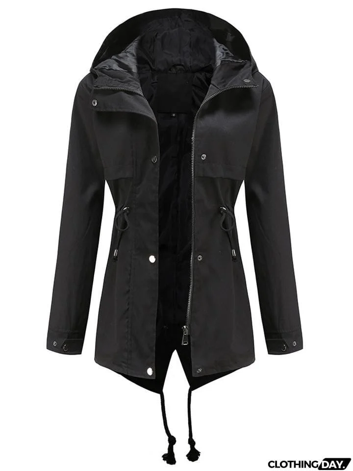 Women's Solid Color Waterproof Hooded Collar Coats