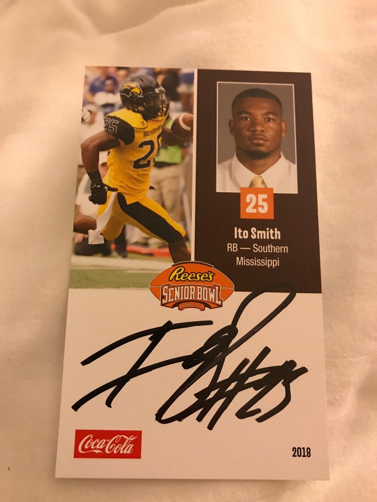 Ito Smith Southern Miss Signed Auto 2018 Senior Bowl Football Card