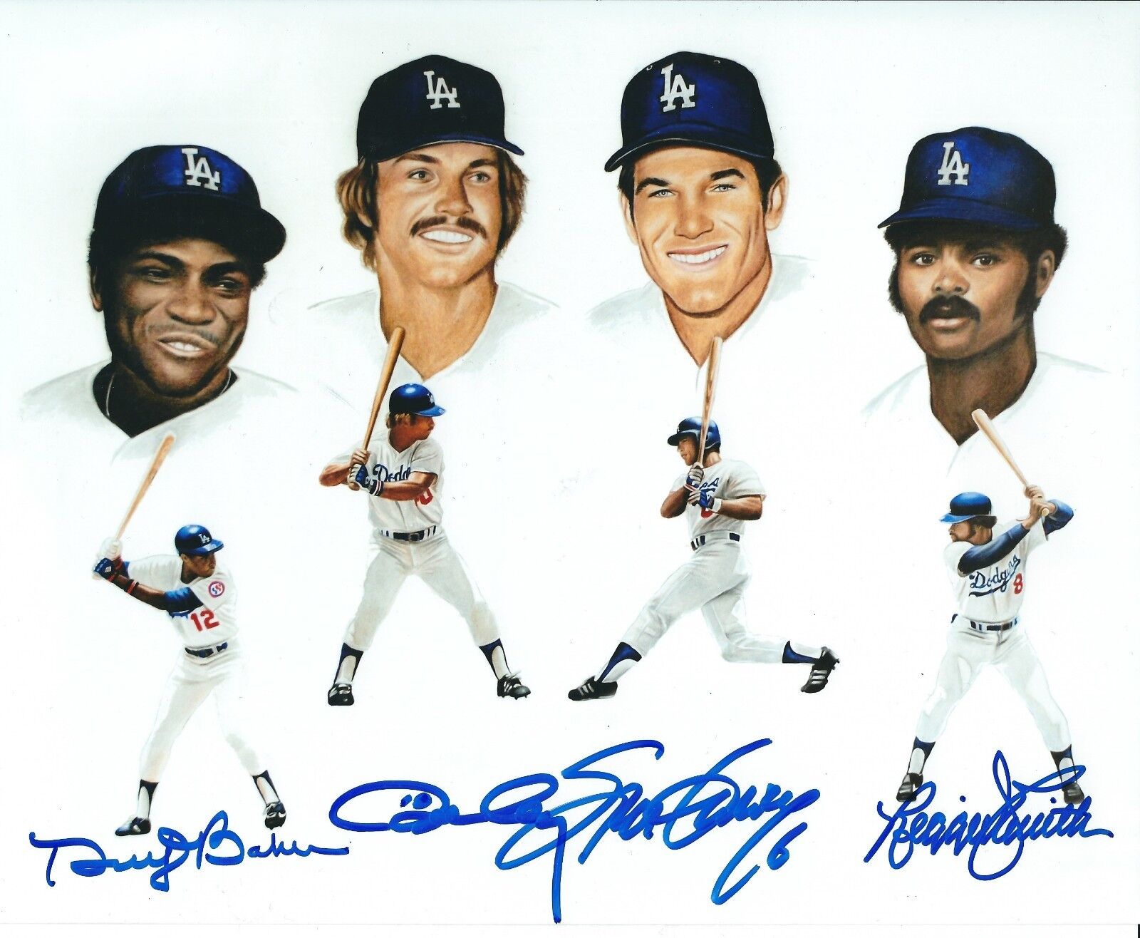 Signed 8x10 D BAKER, R CEY, S GARVEY & R SMITH Los Angeles Dodgers Photo Poster painting - w/COA