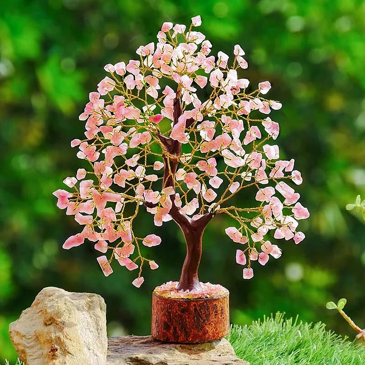 Strawberry Quartz Wooden Branches Feng Shui Tree