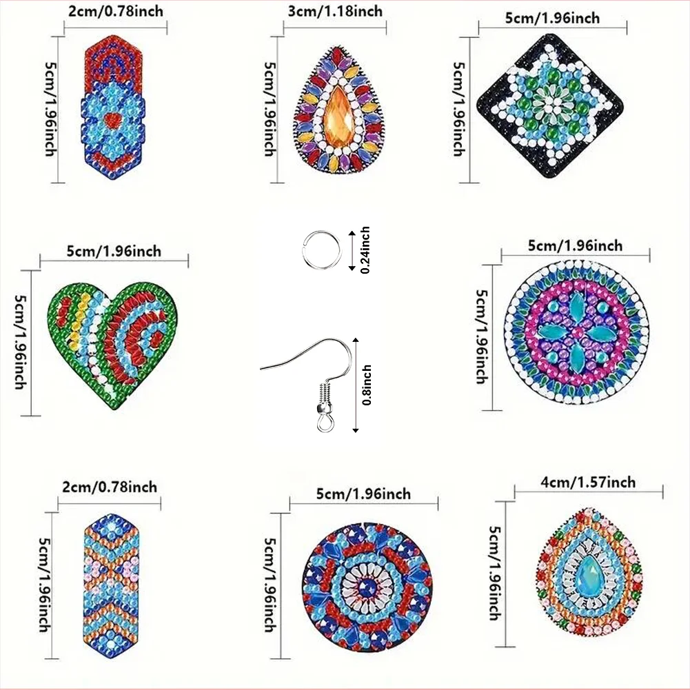 8Pairs Double Sided Diamond Painting DIY Earring Making Kit for Women Girls