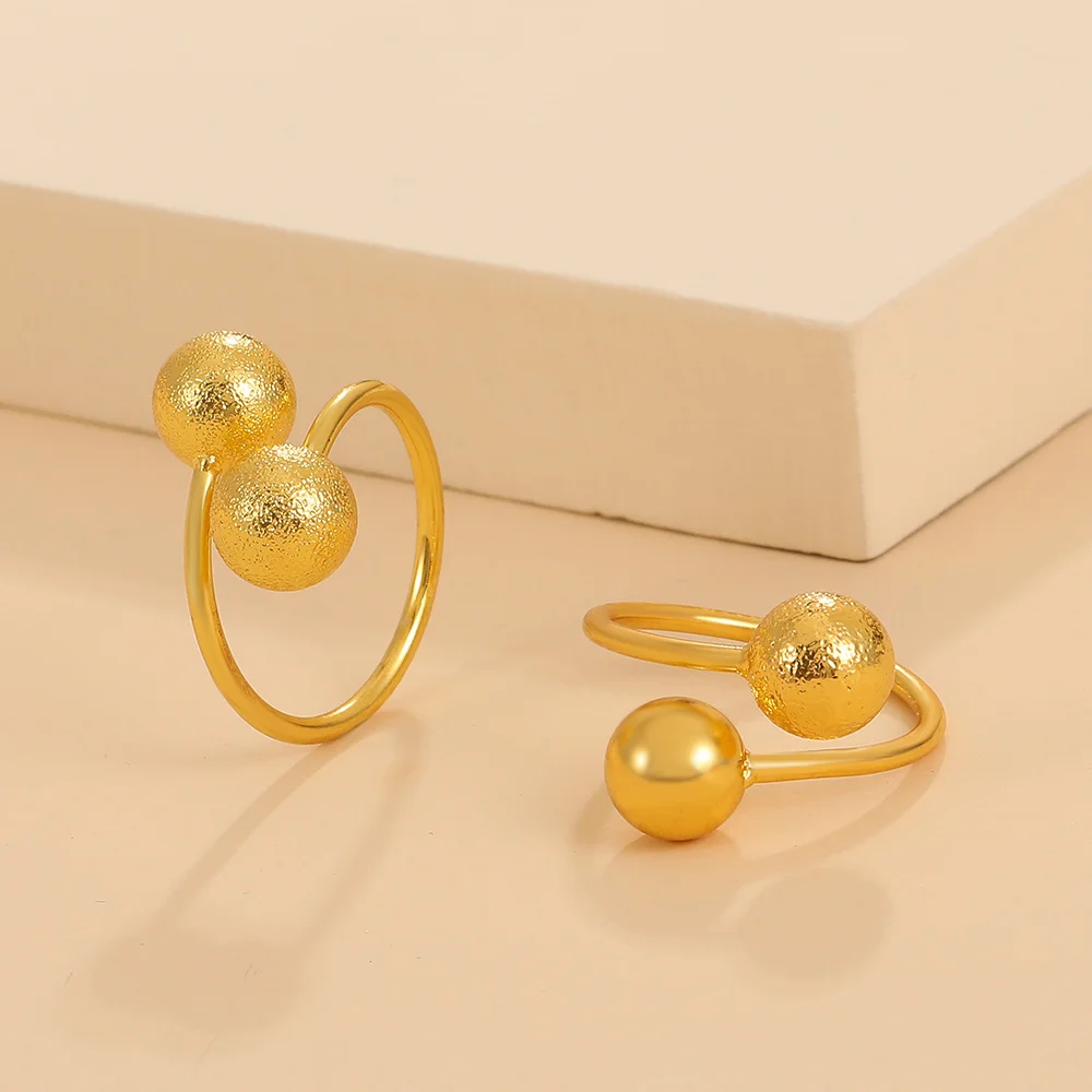 Round Bead Gold Plated Frosted Ring