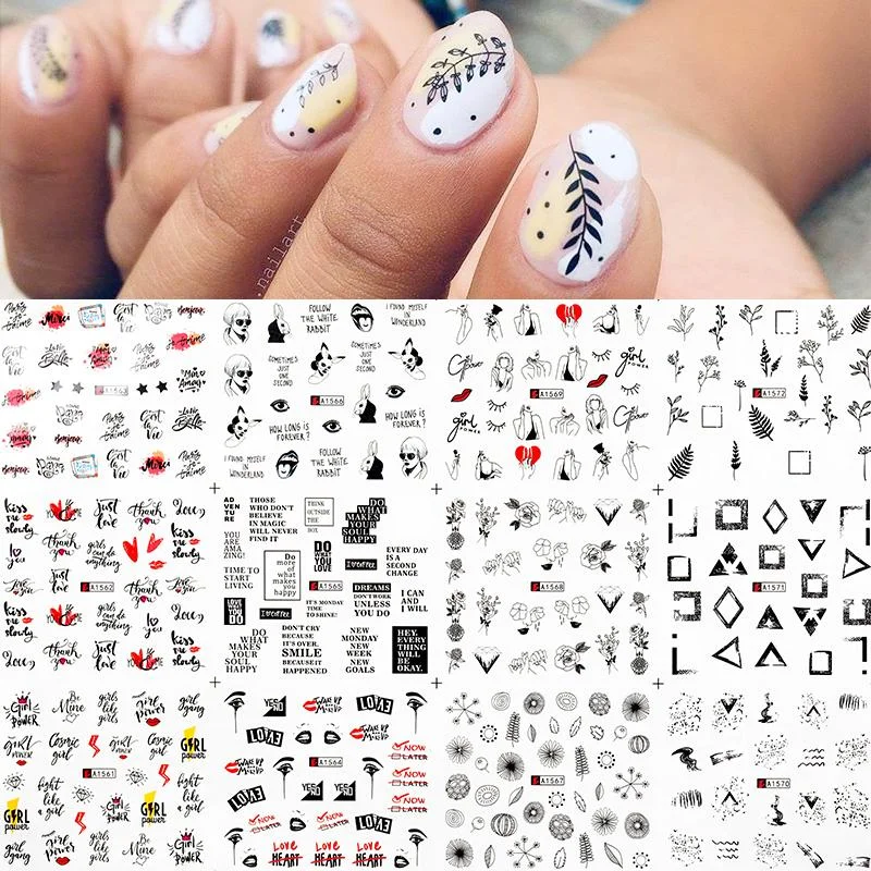 12 Designs Nail Stickers Set Snowflake Floral Geometric Nail Art Water Transfer Decals Sliders Flower Leaf Manicures Decoration