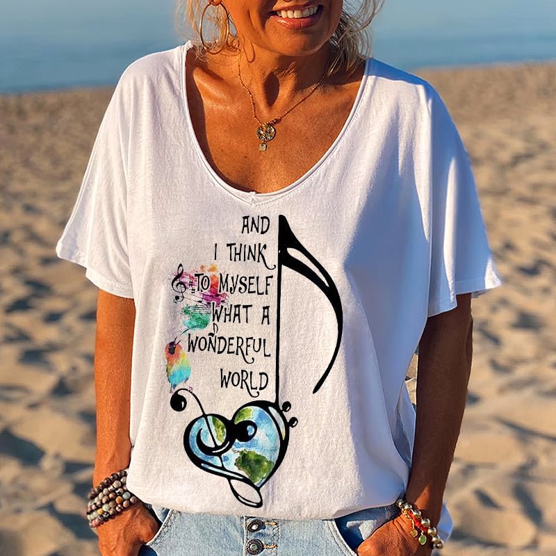 Oversize And I Think To Myself What A Wonderful World Musical Note Graphic Tees