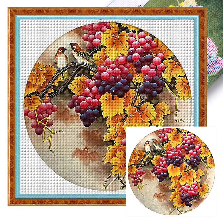 Grapes And Birds 11CT (60*60CM) Stamped Cross Stitch gbfke