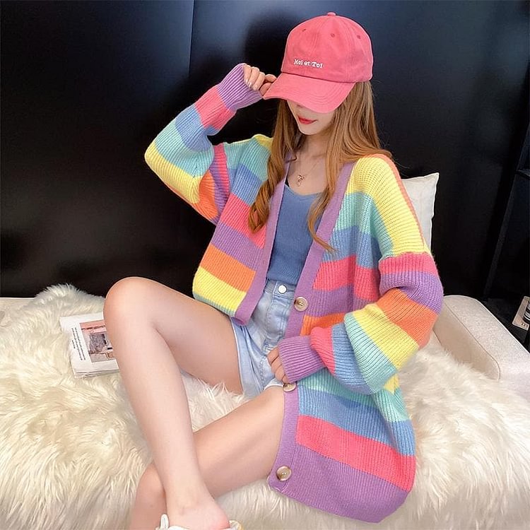 Rainbow Pastel Rainbow Sweater Coat SS1678