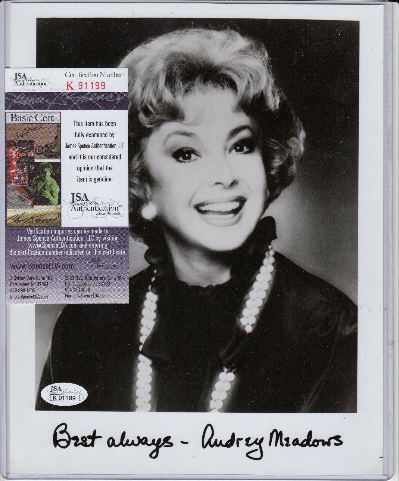 AUDREY MEADOWS SIGNED AUTOGRAPH AUTO 8X10 JSA CERTIFIED