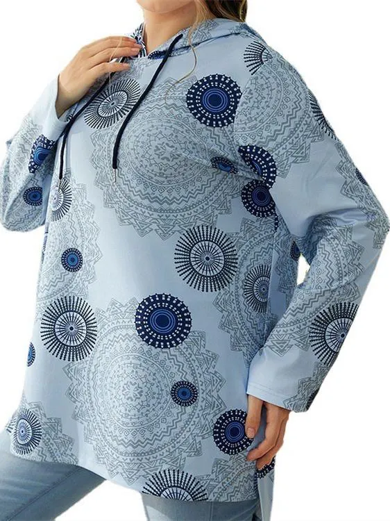 Women's Long Sleeve Floral Printed Hooded Top