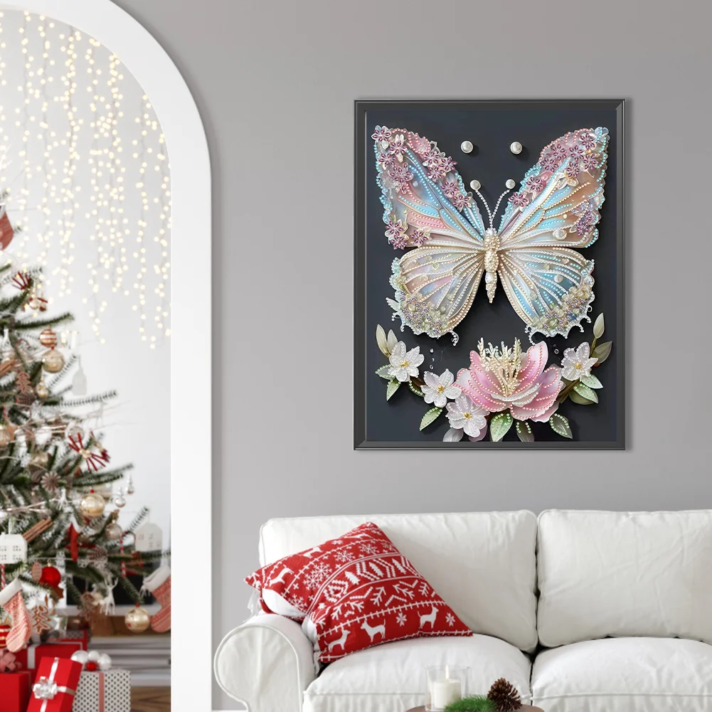 Diamond Painting - Partial Special Shaped Drill - Flower Butterfly(Canvas|30*40cm)