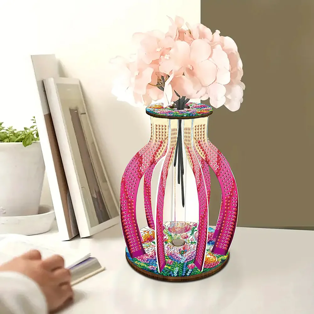 Acrylic Wood Flower DIY Diamond Painting Flower Vase for Home Office Decoration