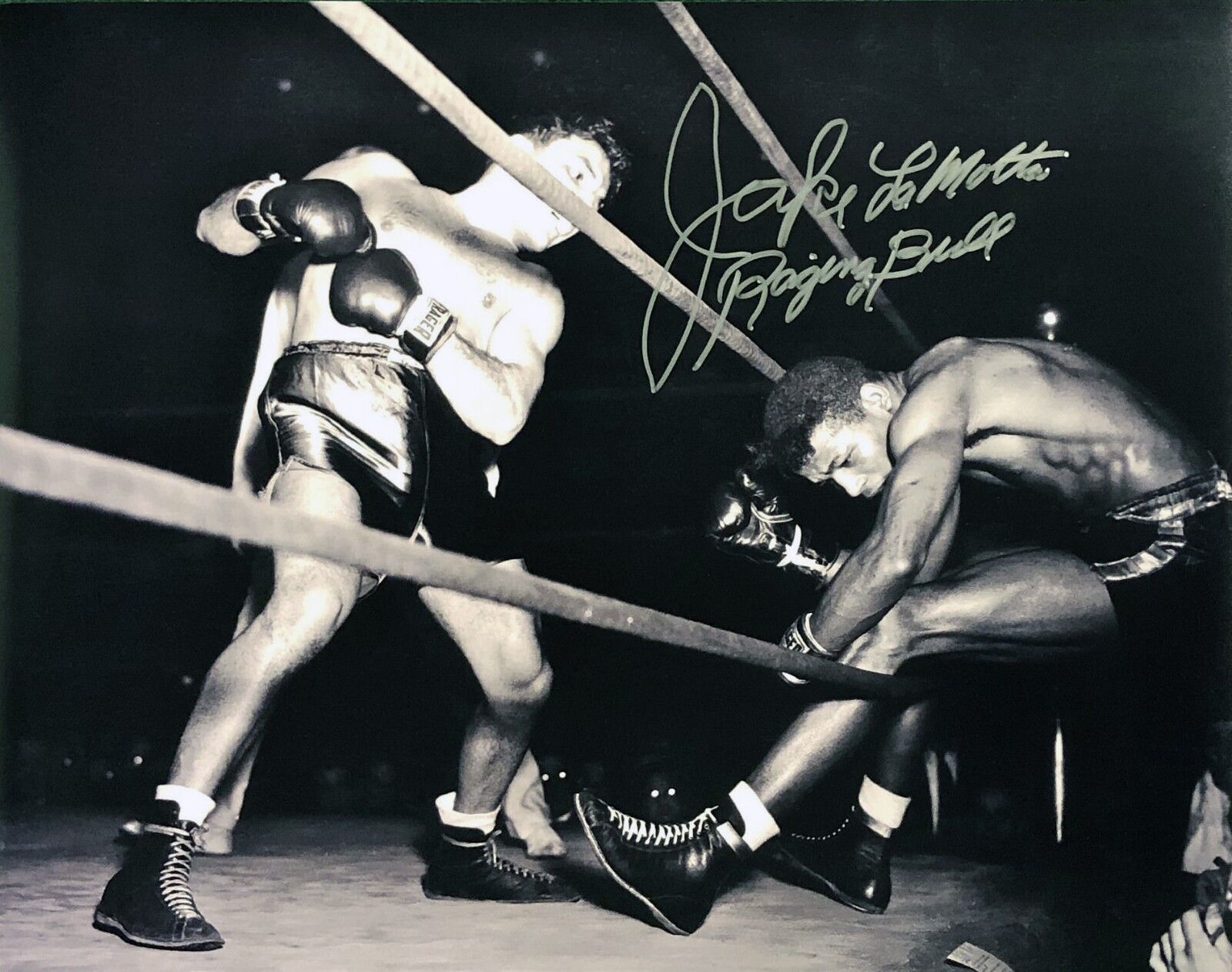 JAKE LAMOTTA RAGING BULL SIGNED 16x12 BOXING Photo Poster painting SUGAR RAY ROBINSON COA PROOF