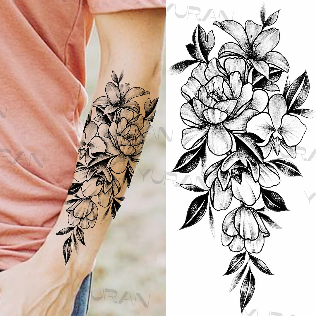 Sdrawing Rose Flower Temporary Tattoos For Women Realistic Snake Butterfly Flora Fake Tattoo Sticker Arm Body Waterproof Tatoos