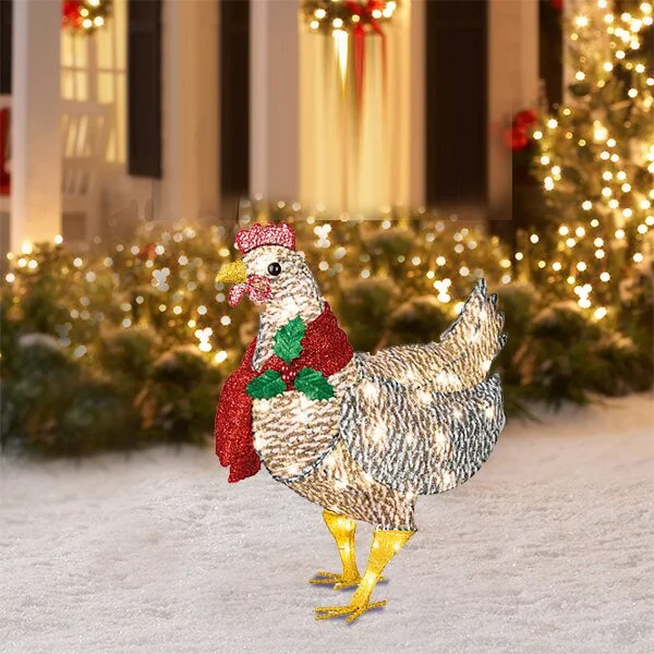 Light-Up Chicken with Scarf Holiday Decoration