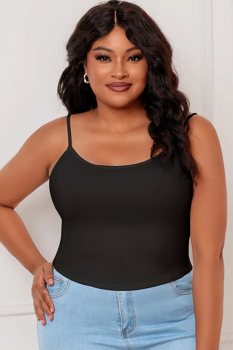Xpluswear Design Plus Size Casual Black Thin Strap Tank Top