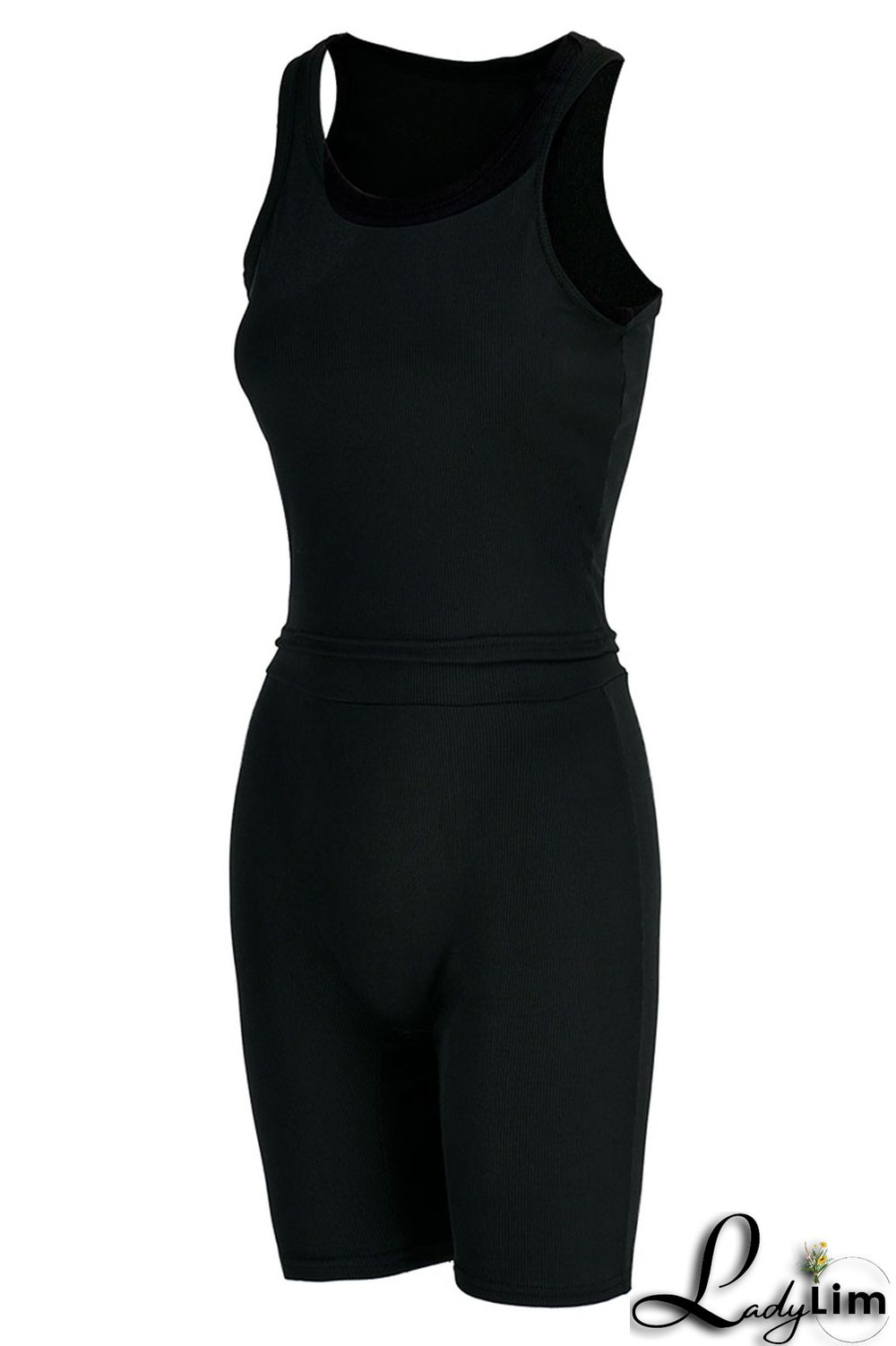 Blue Casual Solid Split Joint O Neck Sleeveless Two Pieces