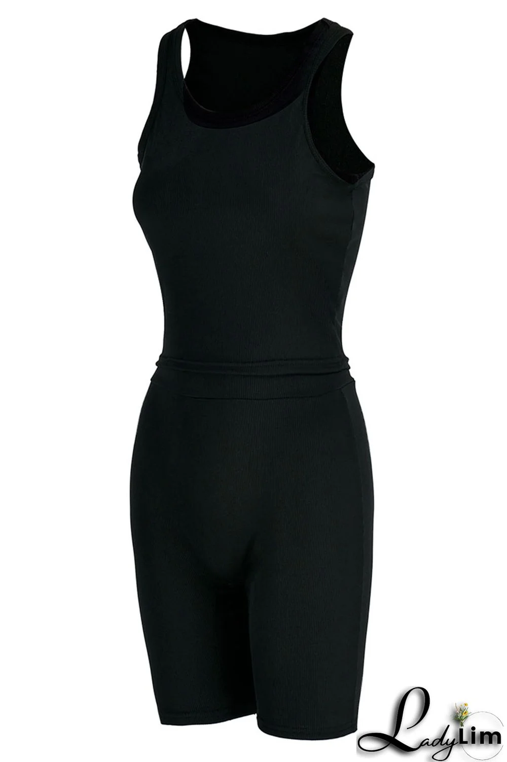 Blue Casual Solid Split Joint O Neck Sleeveless Two Pieces