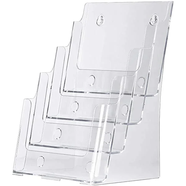MaxGear® 4 Tier Clear Acrylic Removable Divider Brochure Holder, 8.5 x 11 inch Pamphlet Display for Wall Mount or Countertop Literature Organizer Magazine Stand