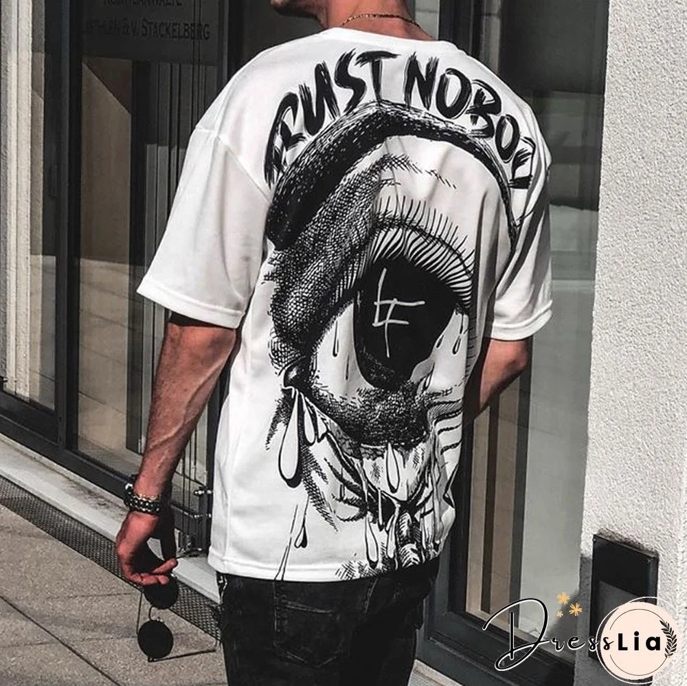 Mens Vintage Round Neck Printed Short-Sleeved T-Shirts