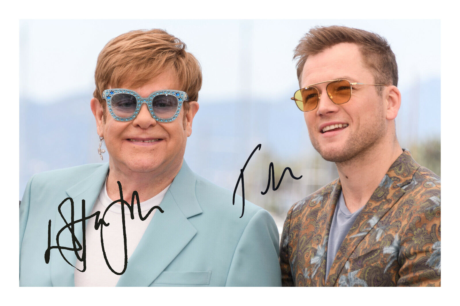 Elton John & Taron Egerton Signed A4 Photo Poster painting Print Autograph Music Film Rocketman