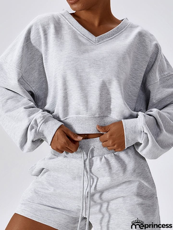 V-Neck Dropped Shoulder Sports Sweatshirt
