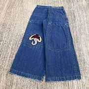 Gamistine fall outfits Y2K Jeans Harajuku Retro Elephant Graphic Baggy Jeans Blue Pants Women New Punk Rock Hip Hop Gothic Wide Leg Trousers Streetwear