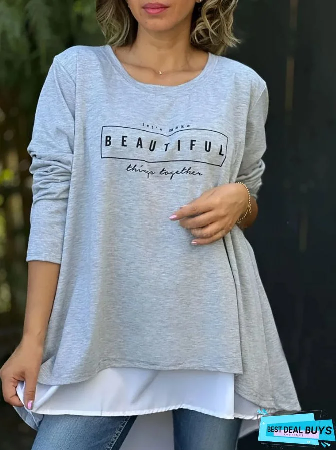 Casual Letter Crew Neck Long Sleeve Tunic Sweatshirt