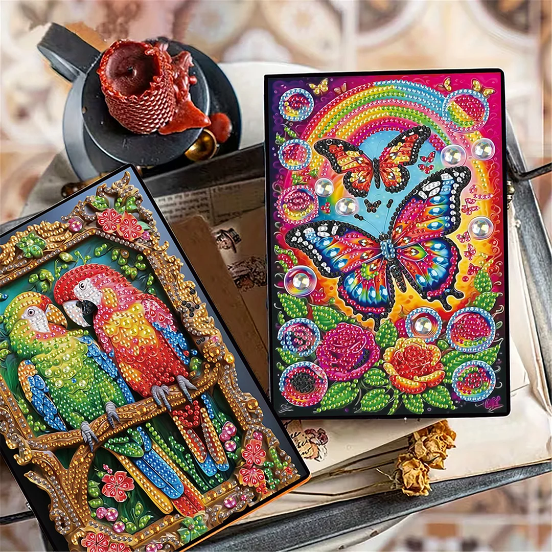 2pcs Bird Partial DIY 50 Pages A5 Diamond Painting Notebook for Study Drawing
