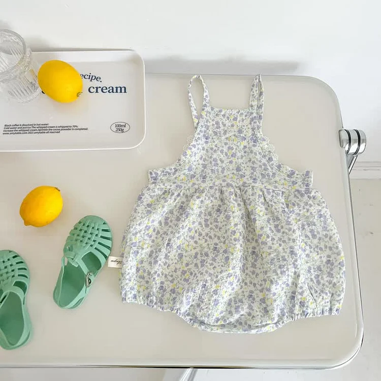 Baby Florals Lace Trim Strap Bodysuit