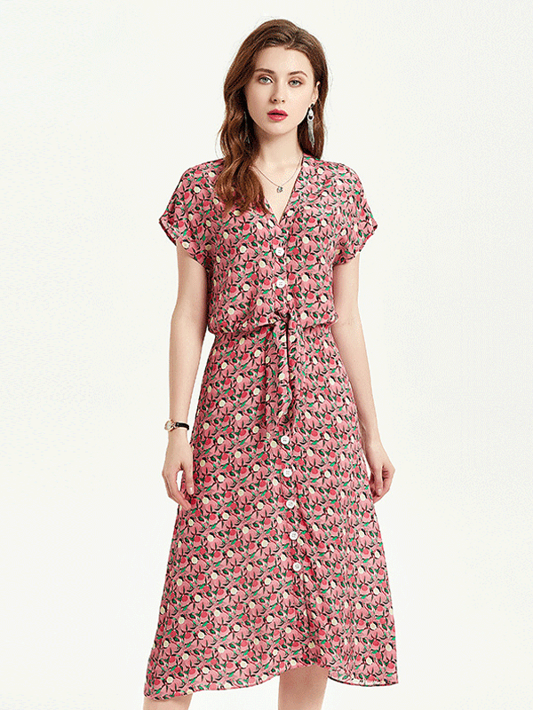 Robe en soie rose et rouge assaisonnée-Soie Plus