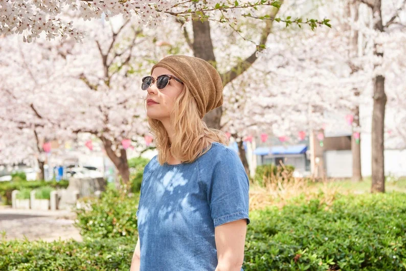 Linen Summer Beanie, Slouchy Eco Friendly Beanie, Lightweight Slouch Hat, Cooling Cap, Womens Summer Knit, Mens Baggy Hipster, Made in Japan