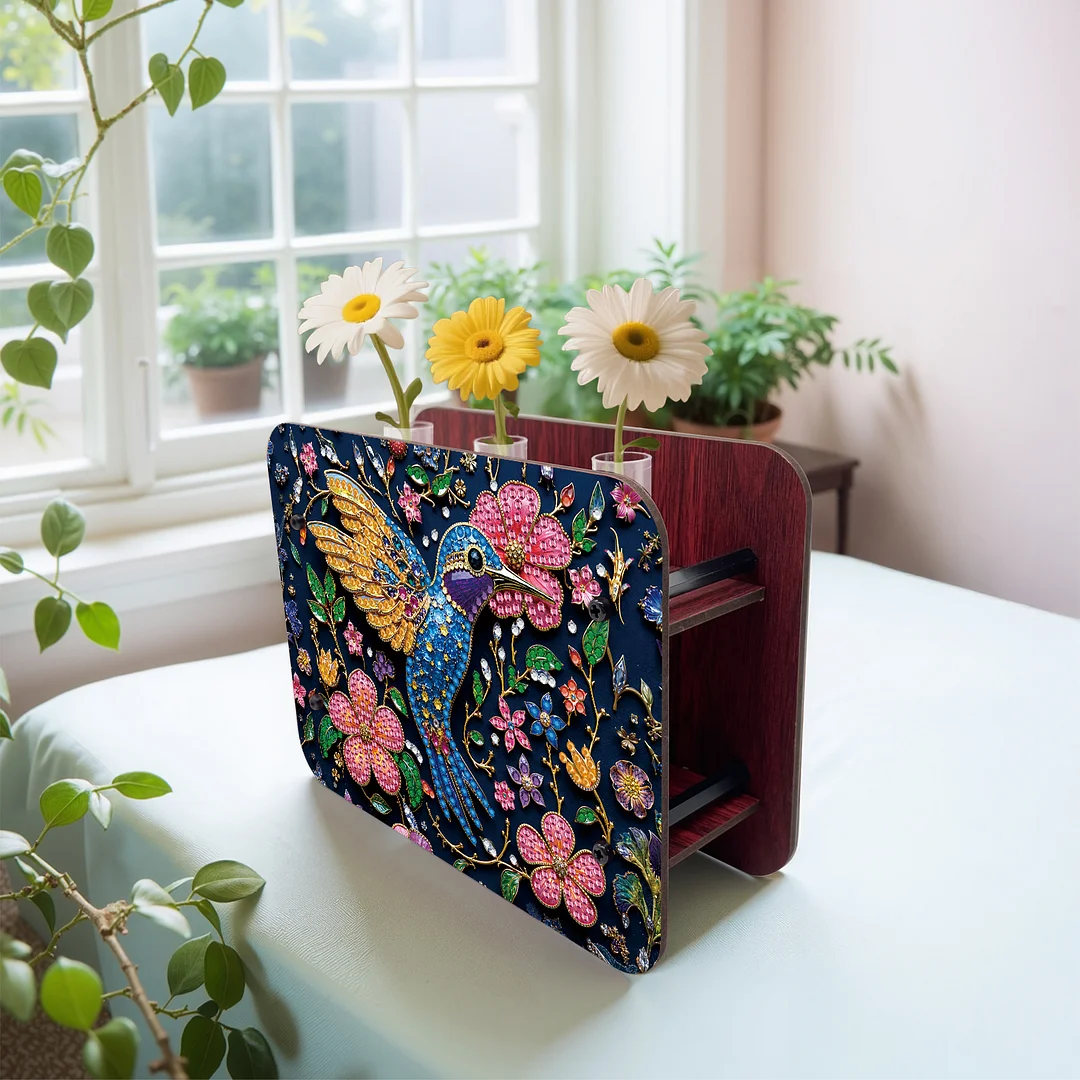 Hummingbird DIY Flower Vase Wooden Double Sided Desktop Diamond Art Kit Decor