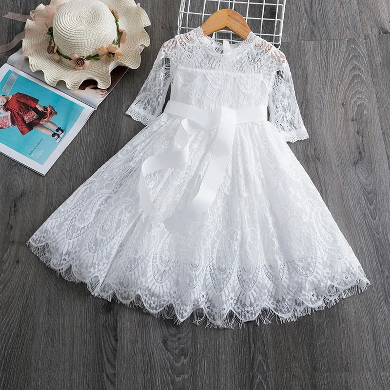 Girls Lace Dress Flower Design Princess Dress Sleeveless Party Ball Gown Mesh Tutu Dress for Girls 3-8Ys Casual Clothing Vestido