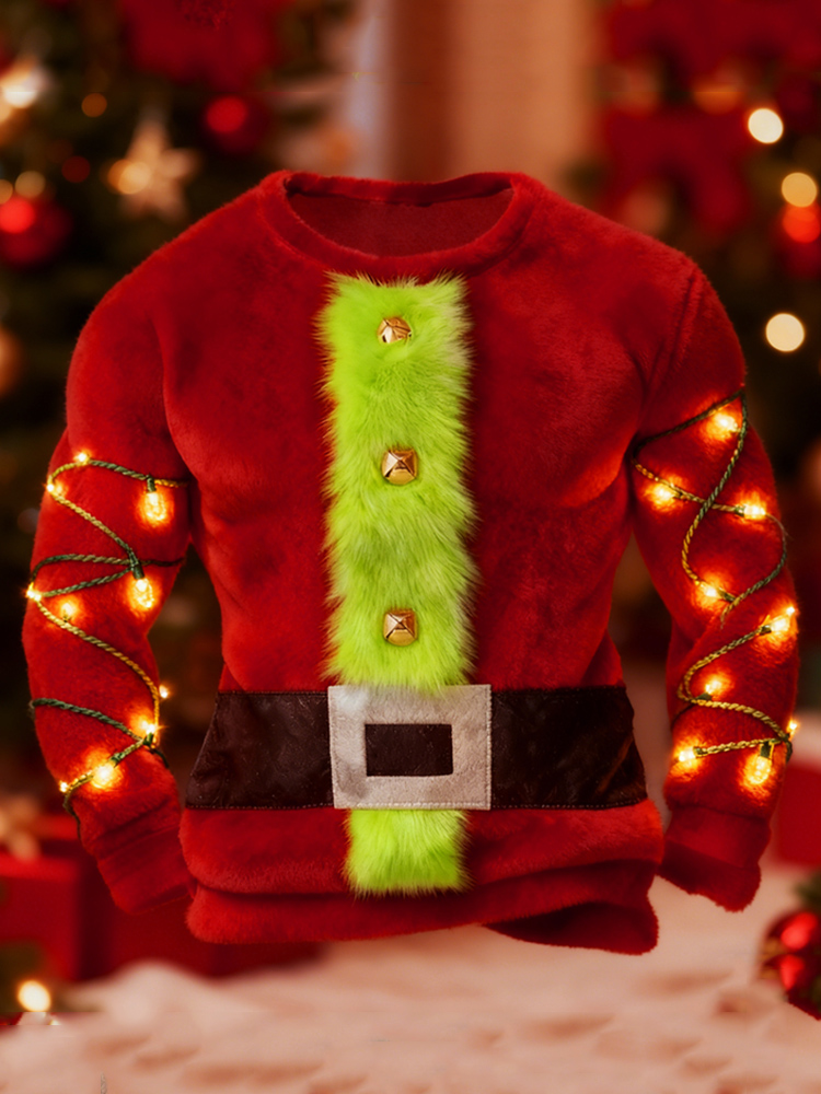 Men's Christmas Lights Santa Claus Cozy Plush Sweatshirt elevenforest